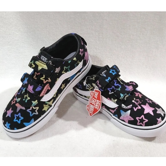 NEW ⭐️🌈 Vans Toddler Girl's Ward V Foil Stars Black/Multi Skate Shoes 🌈⭐️ NEW - Picture 1 of 13